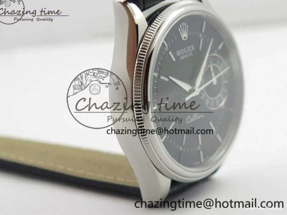 0510 Cellini 50519 Real Date SS BP Maker Best Edition Black Dial Sticks Markers on Black Leather Strap SA Affordable 3087